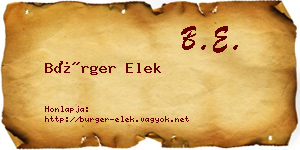 Bürger Elek névjegykártya